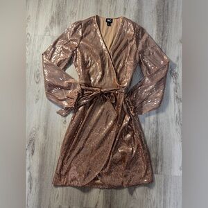 INC International Concepts Bronze Sequin Wrap Dress